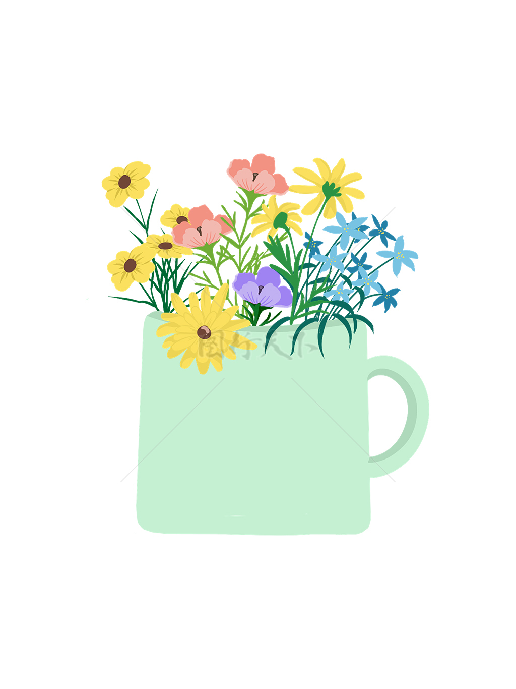 扁平风花卉插花小清新植物水茶杯