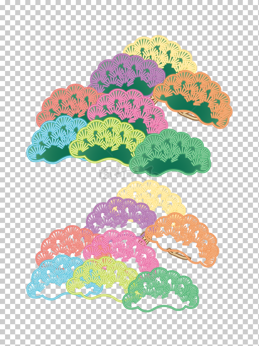 手绘松树树叶霓虹灯招牌矢量图插画元素