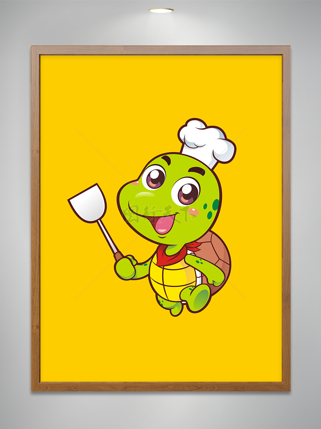 卡通餐饮可爱小乌龟厨师拿锅铲