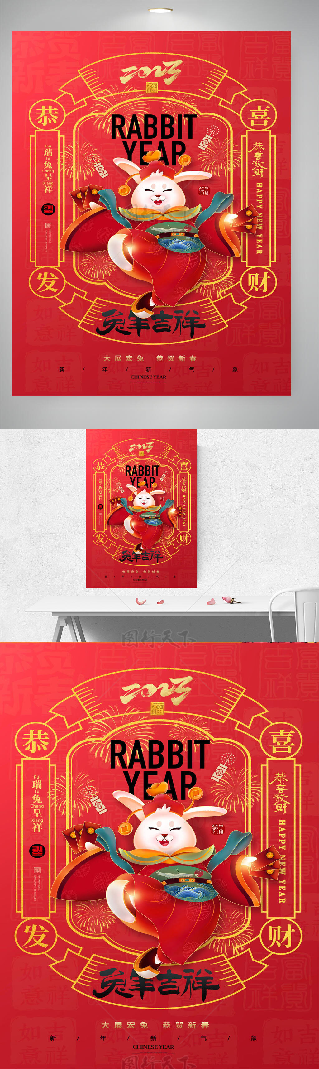 兔年国潮新年春节海报
