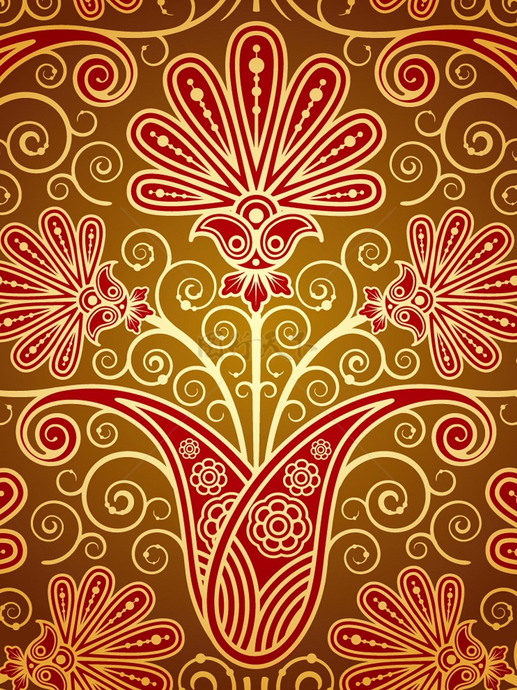 传统 欧式俄式花卉底图底纹  图案背景贴图 黄底红色浪漫大花